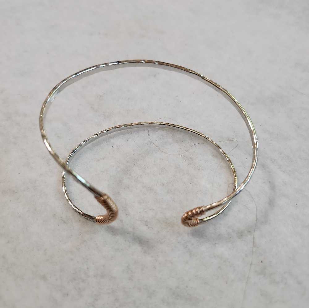 Hammered Cuff (Bracelet) Sterling Silver and 14K Rose Gold Filled